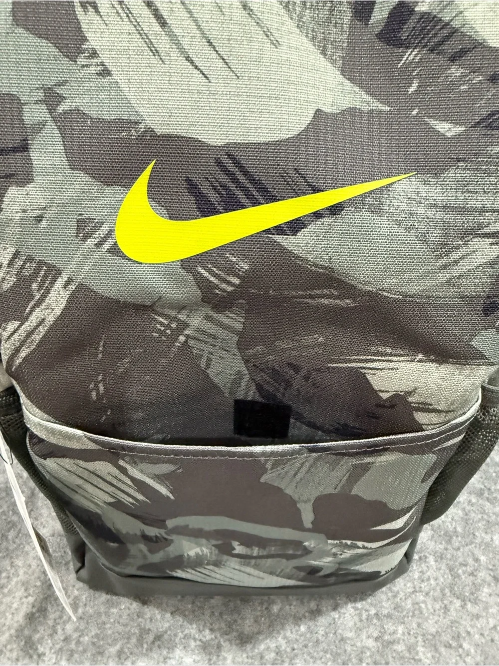 Nike Brasilia Grey Camo Backpack Yellow Swoosh 24L